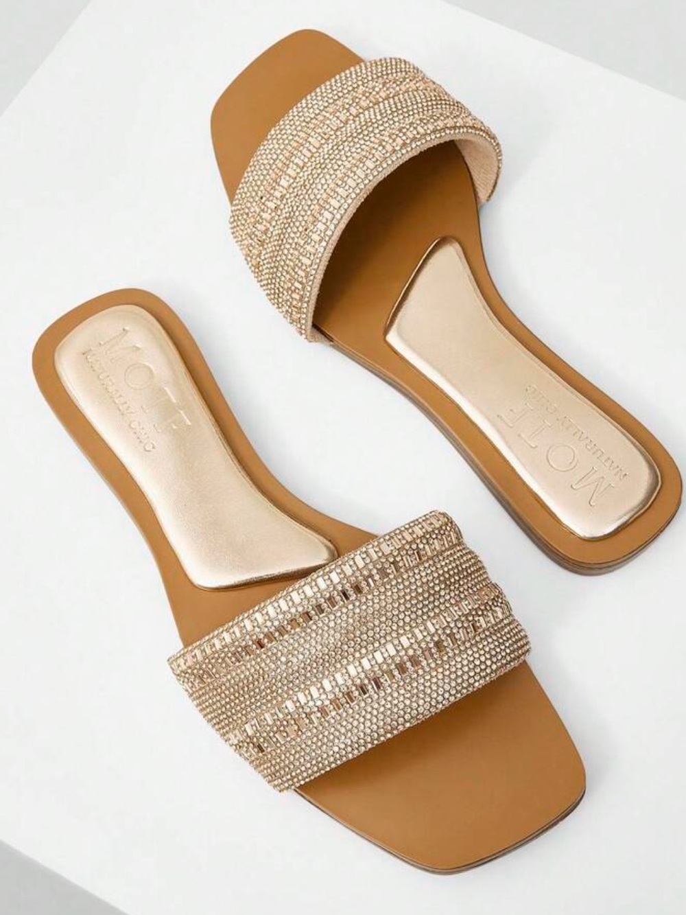 MOTF Beaded Champagne Slide Sandals - Tan Sole